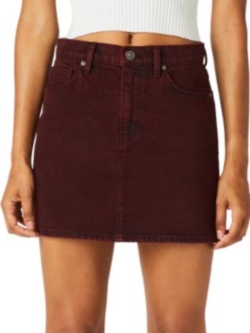 Hudson Viper Mini Denim Skirt - Burgundy Red Size 24 - Picture 2 of 11